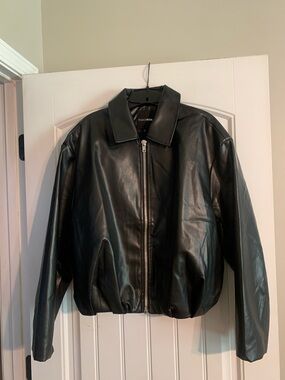 Fashion Nova Black Faux Leather Bomber Jacket